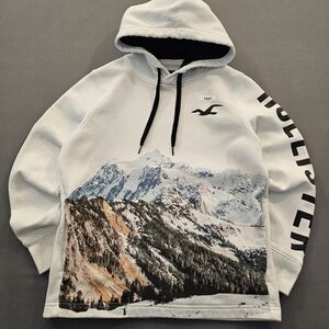 Hollister White Mountain Landscape Graphic Pullover Hoodie - Men’s Size XS
